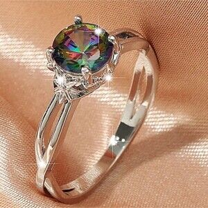 Rainbow zircon stone crossover band ring